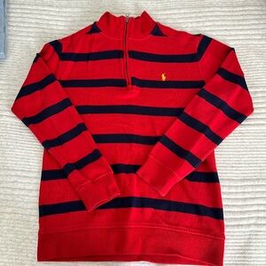 Polo Red and Blue striped cotton half zip sweater - Sz L